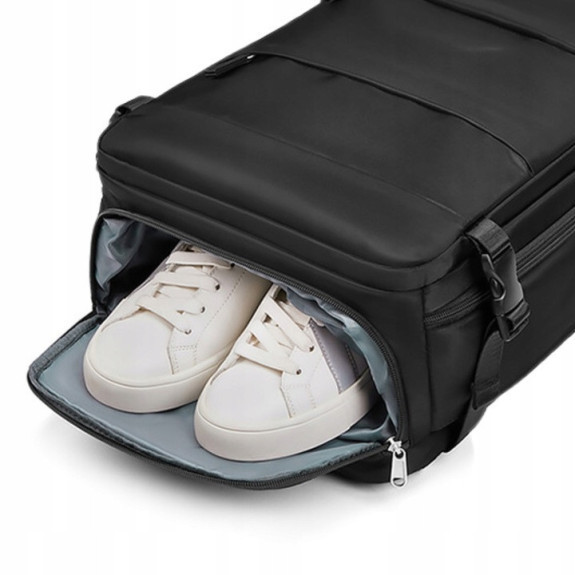 PAKKO Wielofunkcyjny plecak czarny z portem USB wodoodporny bagaż podręczny 40x20x25 z kieszenią na buty i laptopa (USB T500)