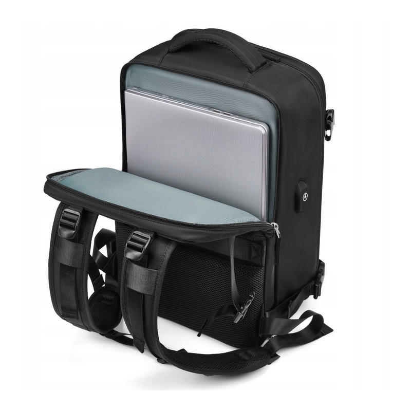 PAKKO Wielofunkcyjny plecak czarny z portem USB wodoodporny bagaż podręczny 40x20x25 z kieszenią na buty i laptopa (USB T500)