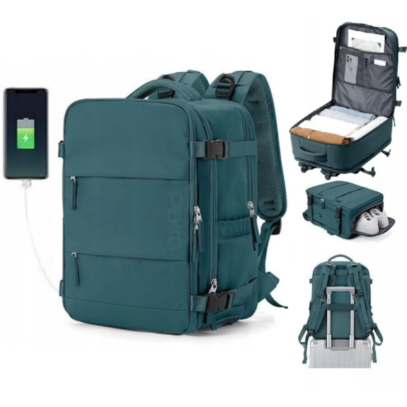 PAKKO Wielofunkcyjny plecak morski z portem USB wodoodporny bagaż podręczny 40x20x25 z kieszenią na buty i laptopa (USB T500)