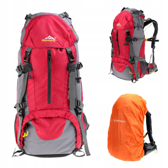 Plecak turystyczny 45+5l Climber 1 CZERWONY z pokrowcem trekkingowy