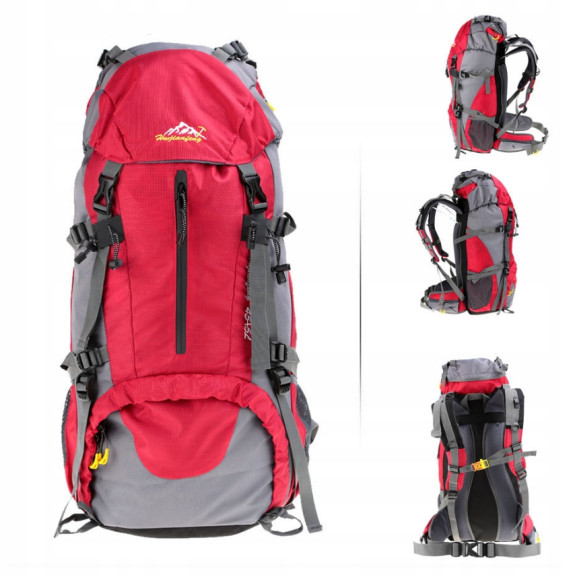 Plecak turystyczny 45+5l Climber 1 CZERWONY z pokrowcem trekkingowy 2