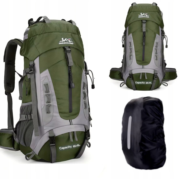 Plecak turystyczny górski w góry 70L Traper 3 GREEN z pokrowcem Trekkingowy