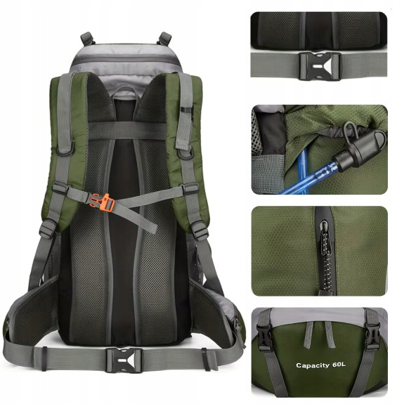 Plecak turystyczny górski w góry 70L Traper 3 GREEN z pokrowcem Trekkingowy