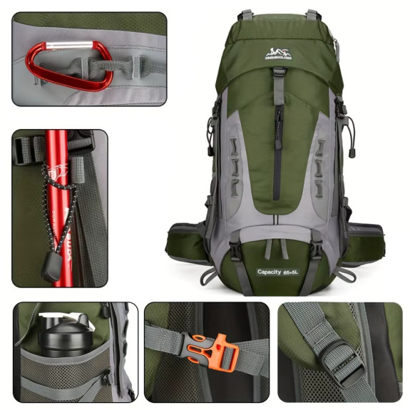 Plecak turystyczny górski w góry 70L Traper 3 GREEN z pokrowcem Trekkingowy