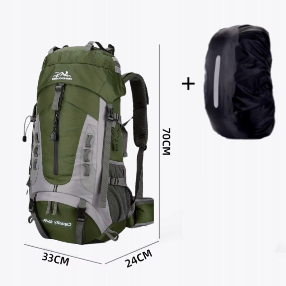 Plecak turystyczny górski w góry 70L Traper 3 GREEN z pokrowcem Trekkingowy