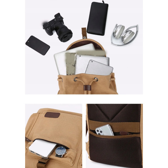 Plecak Miejski Retro Vintage Płócienny Damski Męski Kieszeń na laptopa USB (PT029)