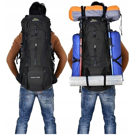 Sportowy kempingowy plecak turystyczny duży trekking 70l CZARNY (I008)