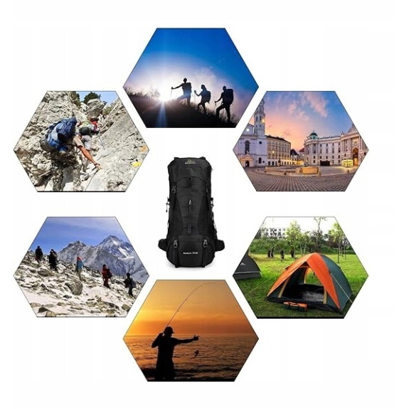 Sportowy kempingowy plecak turystyczny duży trekking 70l CZARNY (I008)