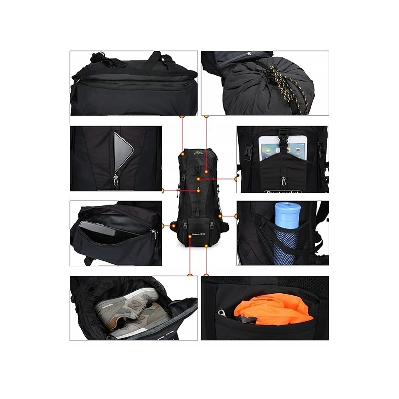 Sportowy kempingowy plecak turystyczny duży trekking 70l CZARNY (I008)