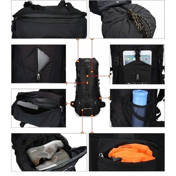 Sportowy kempingowy plecak turystyczny duży trekking 70l CZARNY (I008)