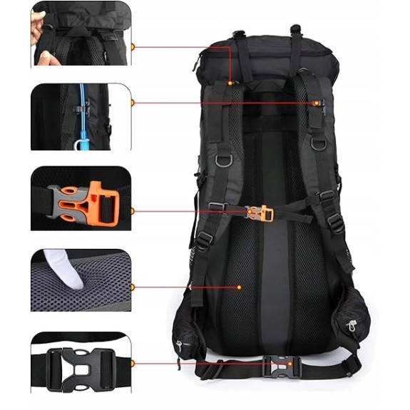 Sportowy kempingowy plecak turystyczny duży trekking 70l CZARNY (I008)