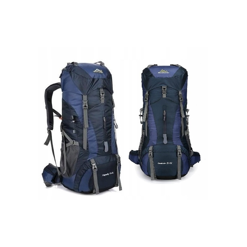 Sportowy kempingowy plecak turystyczny duży trekking 70l GRANATOWY (I008)
