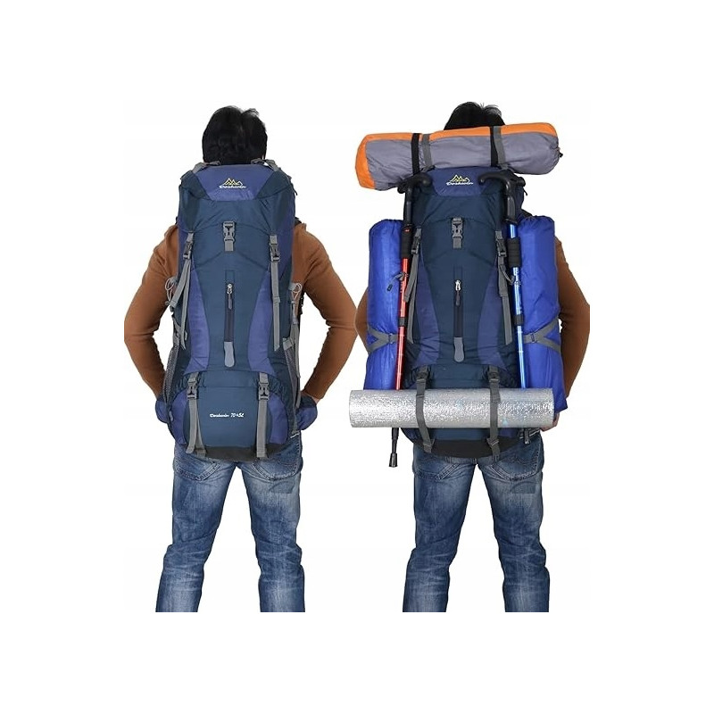 Sportowy kempingowy plecak turystyczny duży trekking 70l GRANATOWY (I008)