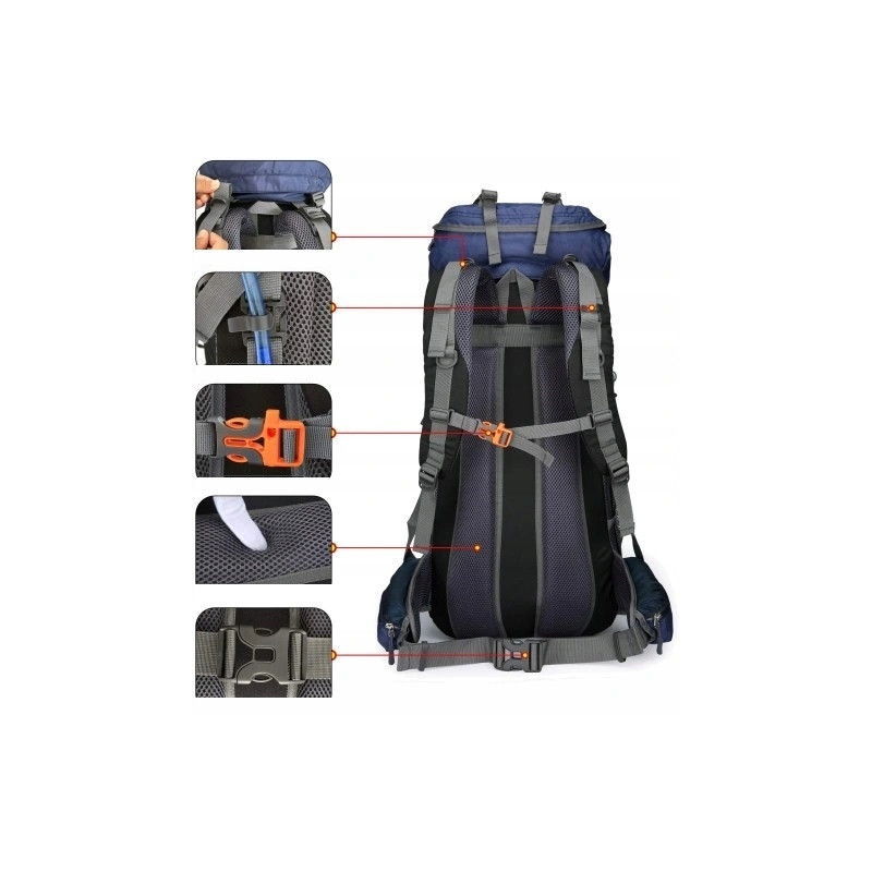 Sportowy kempingowy plecak turystyczny duży trekking 70l GRANATOWY (I008)