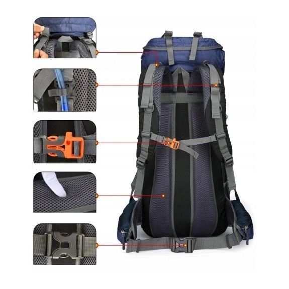 Sportowy kempingowy plecak turystyczny duży trekking 70l GRANATOWY (I008)