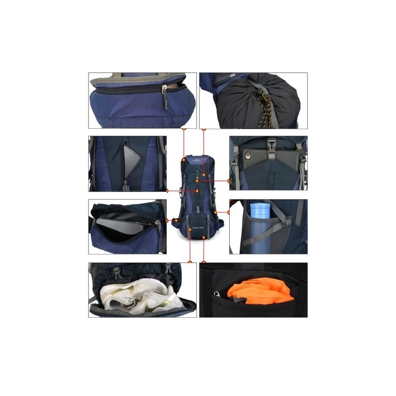 Sportowy kempingowy plecak turystyczny duży trekking 70l GRANATOWY (I008)