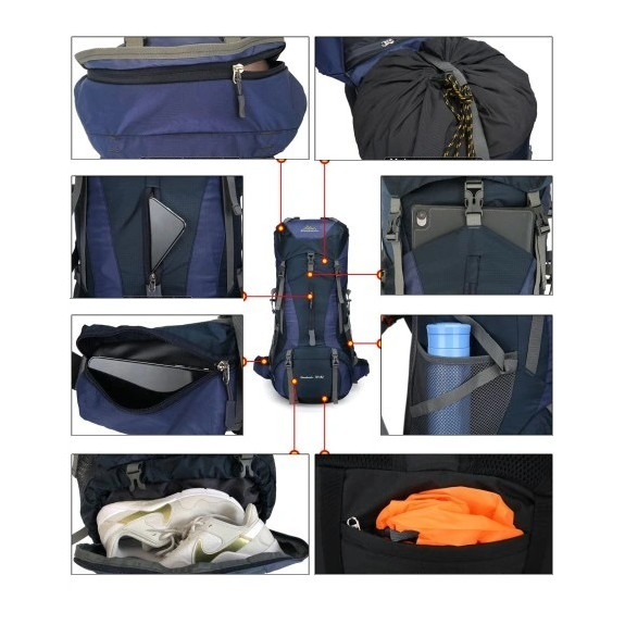 Sportowy kempingowy plecak turystyczny duży trekking 70l GRANATOWY (I008)