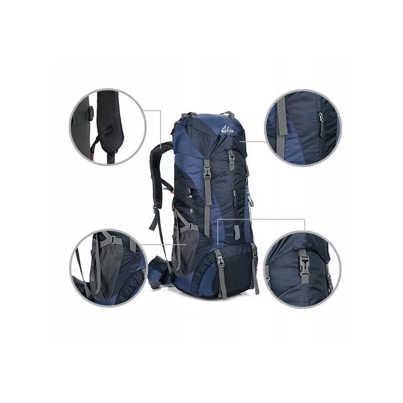 Sportowy kempingowy plecak turystyczny duży trekking 70l GRANATOWY (I008)