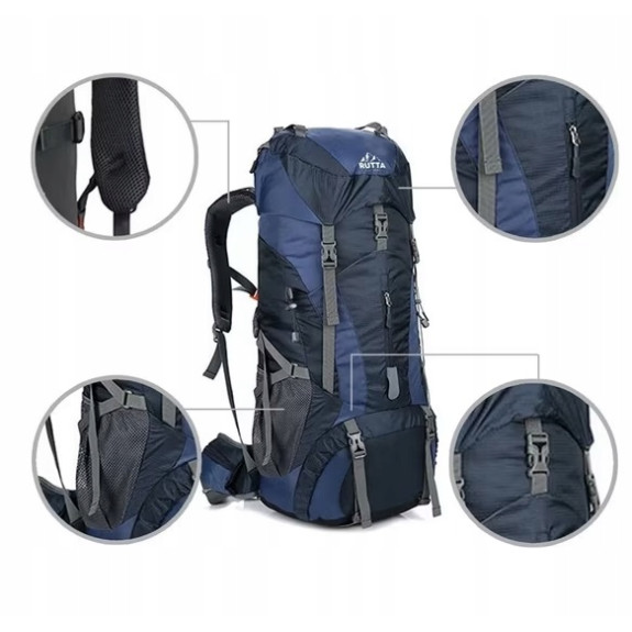 Sportowy kempingowy plecak turystyczny duży trekking 70l GRANATOWY (I008)