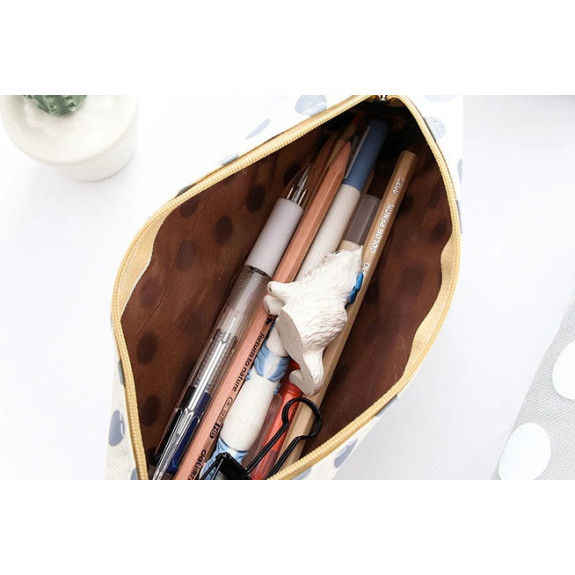 Biały Piórnik Szkolny w Szare Kropki