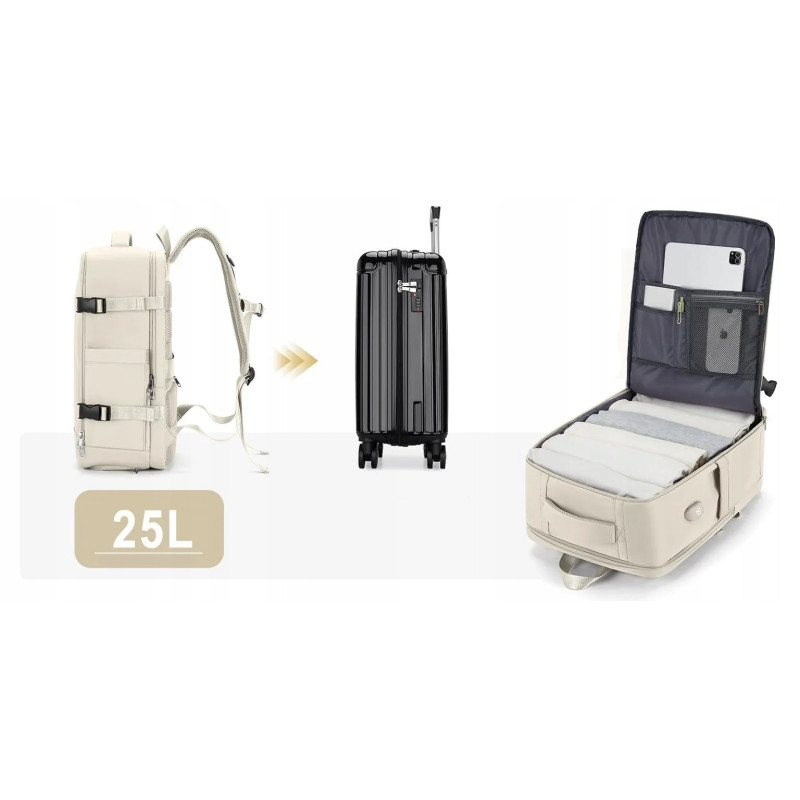Plecak podróżny Bagaż Podręczny 46×32×16 Beżowy
