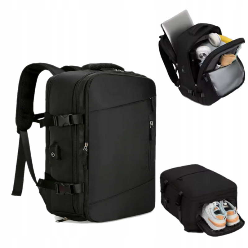 Plecak podróżny Bagaż Podręczny 46×32×16 Czarny