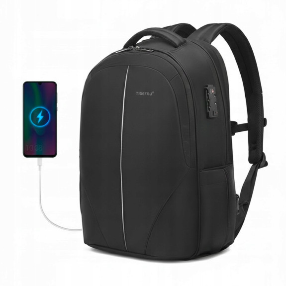 Plecak na laptopa TIGERNU 17,3" USB TSA antykradzieżowy wodoodp. szyfr I017