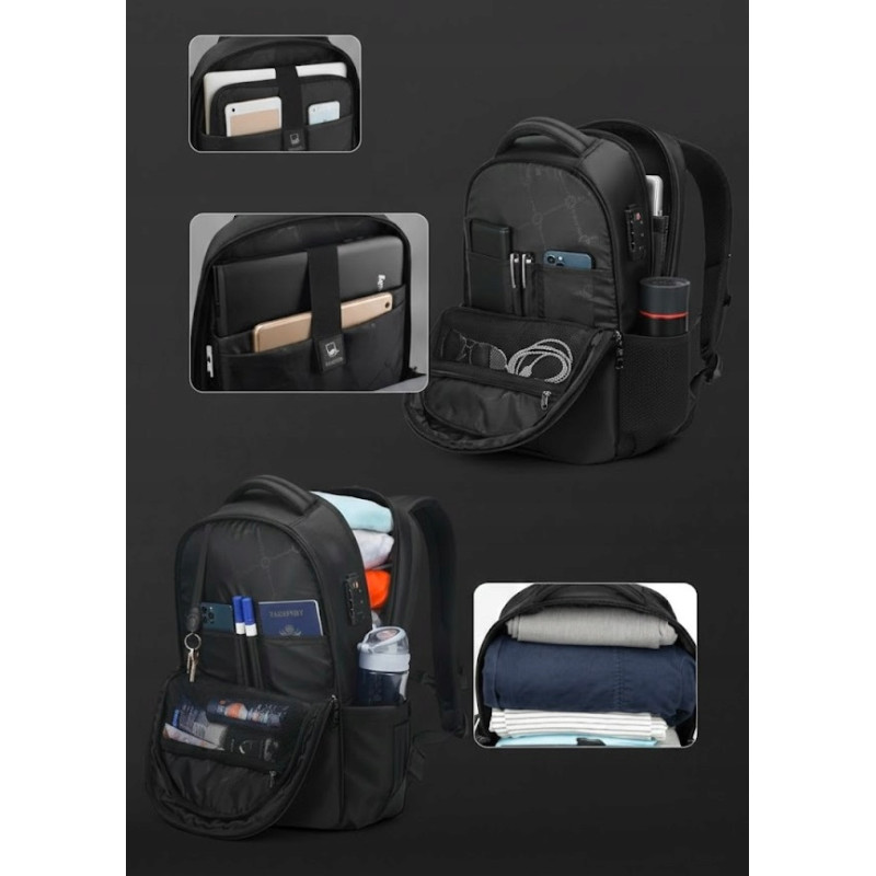 Plecak na laptopa TIGERNU 17,3" USB TSA antykradzieżowy wodoodp. szyfr I017