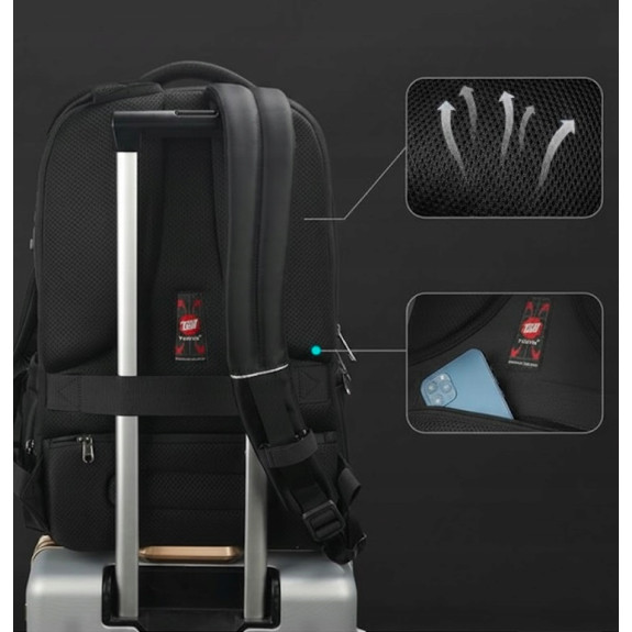 Plecak na laptopa TIGERNU 17,3" USB TSA antykradzieżowy wodoodp. szyfr I017