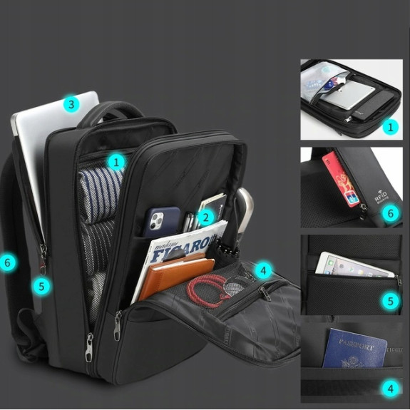 Plecak na laptopa 15,6” wodoodporny RFID otwierany walizka (I109)