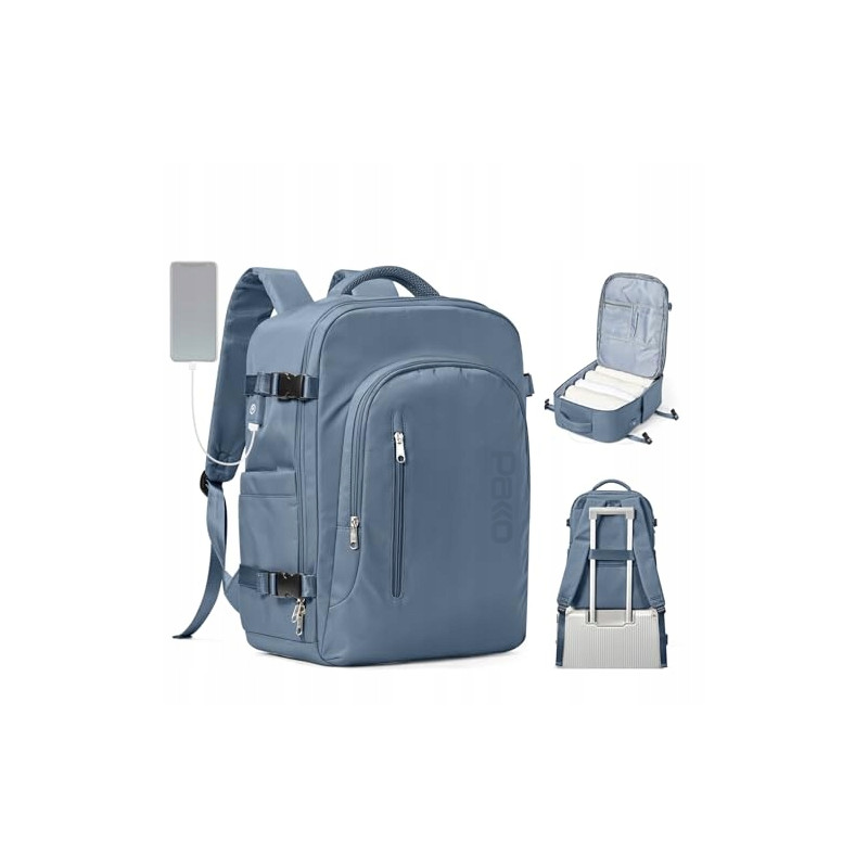 Plecak PAKKO Bagaż Podręczny do Samolotu Wizzair Rayanair 40x20x25 USB T130