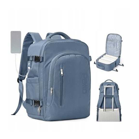 Plecak PAKKO Bagaż Podręczny do Samolotu Wizzair Rayanair 40x20x25 USB T130