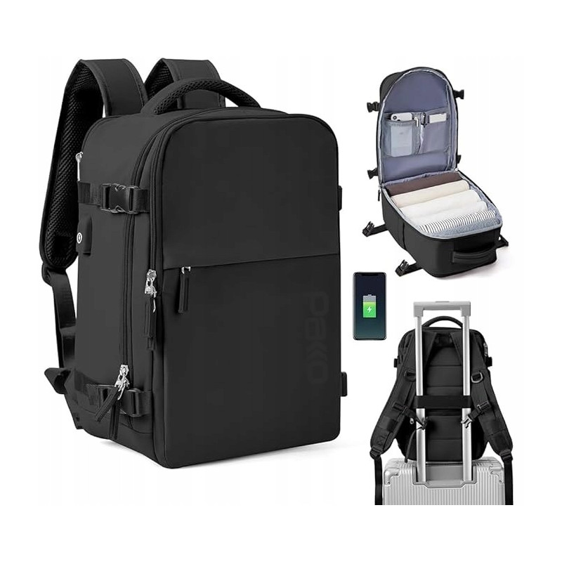 Plecak PAKKO Bagaż Podręczny do Samolotu Wizzair Rayanair 40x20x25 USB T140