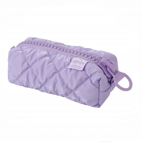 Piórnik Puffy Pikowany Fioletowy Matowy Pojemny Szkolny Młodzieżowy Etui