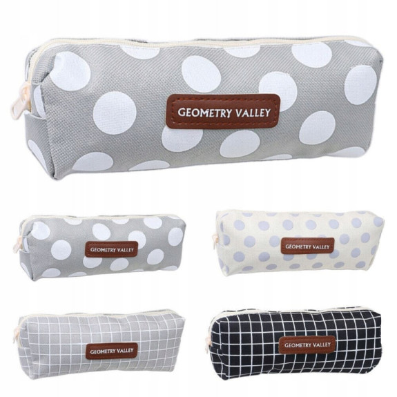 Szary Piórnik Szkolny w Białe Kropki