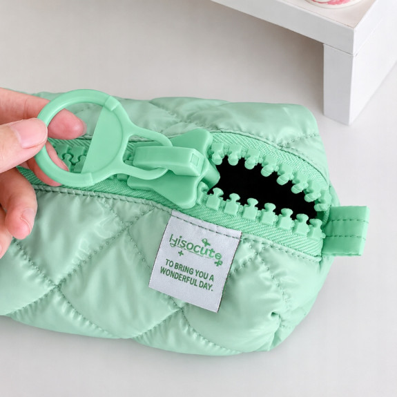 Piórnik Puffy Pikowany Miętowy Matowy Pojemny Szkolny Młodzieżowy Etui