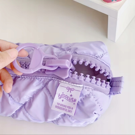 Piórnik Puffy Pikowany Fioletowy Matowy Pojemny Szkolny Młodzieżowy Etui