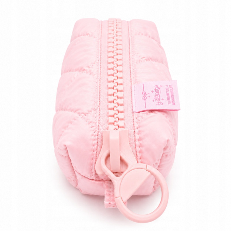 Piórnik Puffy Pikowany Różowy Matowy Pojemny Szkolny Młodzieżowy Etui