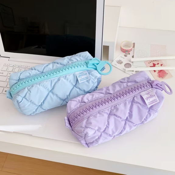 Piórnik Puffy Pikowany Fioletowy Matowy Pojemny Szkolny Młodzieżowy Etui