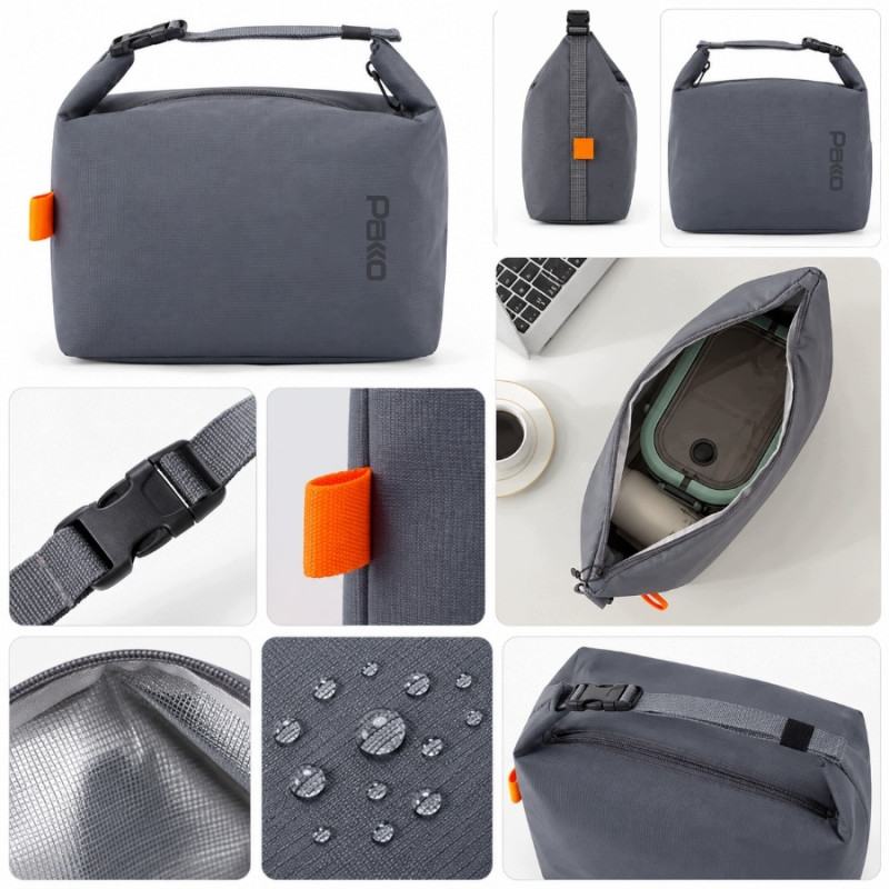 PAKKO Torba Termiczna Lunch Bag Bento Śniadaniówka Do Pracy 28x22 cm SZARA