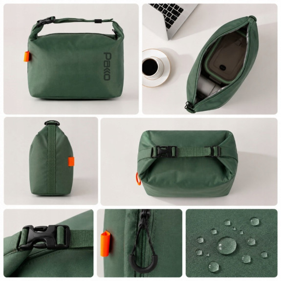 PAKKO Torba Termiczna Lunch Bag Bento Śniadaniówka Do Pracy 28x22cm ZIELONA