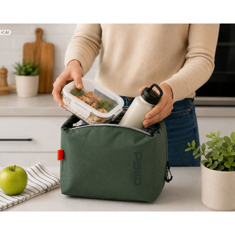PAKKO Torba Termiczna Lunch Bag Bento Śniadaniówka Do Pracy 28x22 cm SZARA