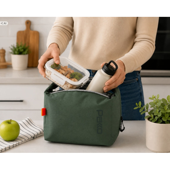 PAKKO Torba Termiczna Lunch Bag Bento Śniadaniówka Do Pracy 28x22 cm SZARA