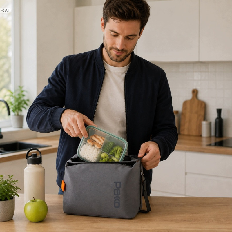 PAKKO Torba Termiczna Lunch Bag Bento Śniadaniówka Do Pracy 28x22cm ZIELONA