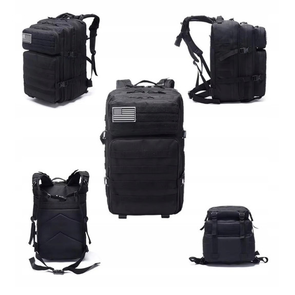 Plecak Taktyczny Wojskowy 45L CZARNY | Survival Militarne MOLLE (I011)