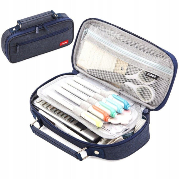 Duży Granatowy Organizer Piórnik Szkolny