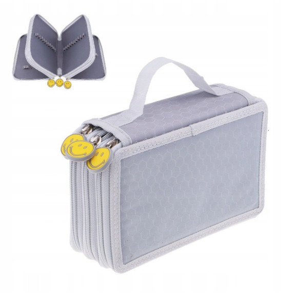Szary Trzykomorowy Piórnik Szkolny Saszetka
