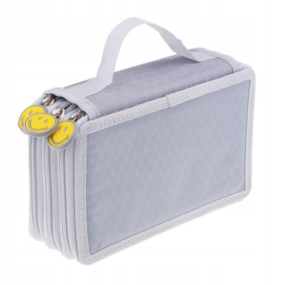 Szary Trzykomorowy Piórnik Szkolny Saszetka