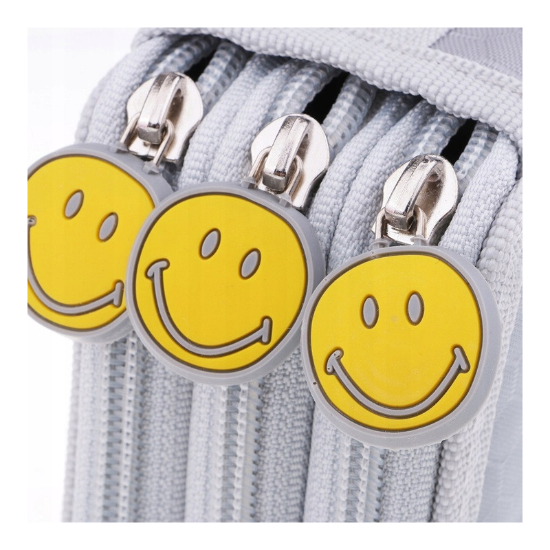 Szary Trzykomorowy Piórnik Szkolny Saszetka