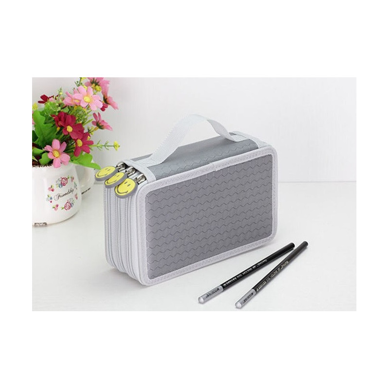 Szary Trzykomorowy Piórnik Szkolny Saszetka